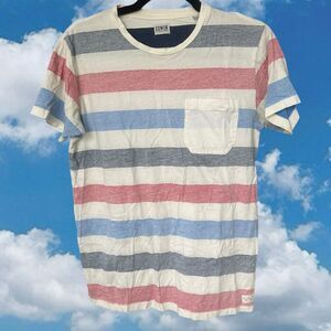 Edwin Japan Mens Small Shirt Reverse Print Striped Pocket Tee Red Blue Marvin